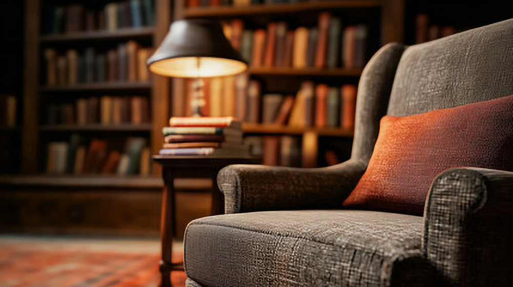 armchair with books
